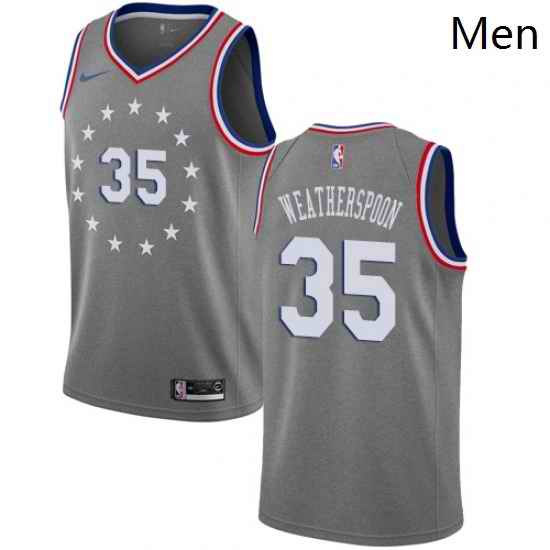 Mens Nike Philadelphia 76ers 35 Clarence Weatherspoon Swingman Gray NBA Jersey City Edition